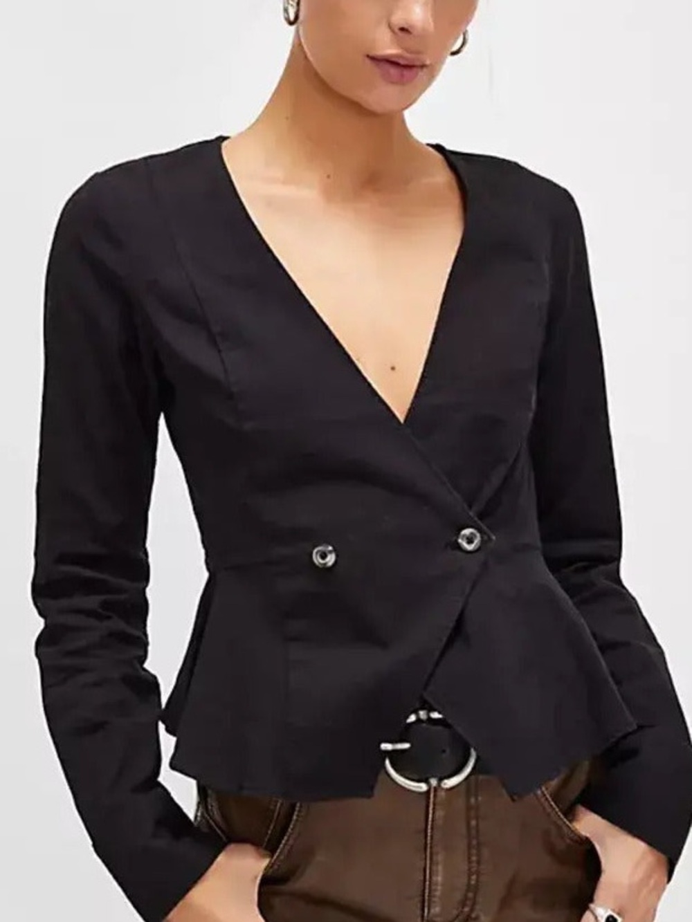NWT Free People Black Peplum Double-Button Blazer